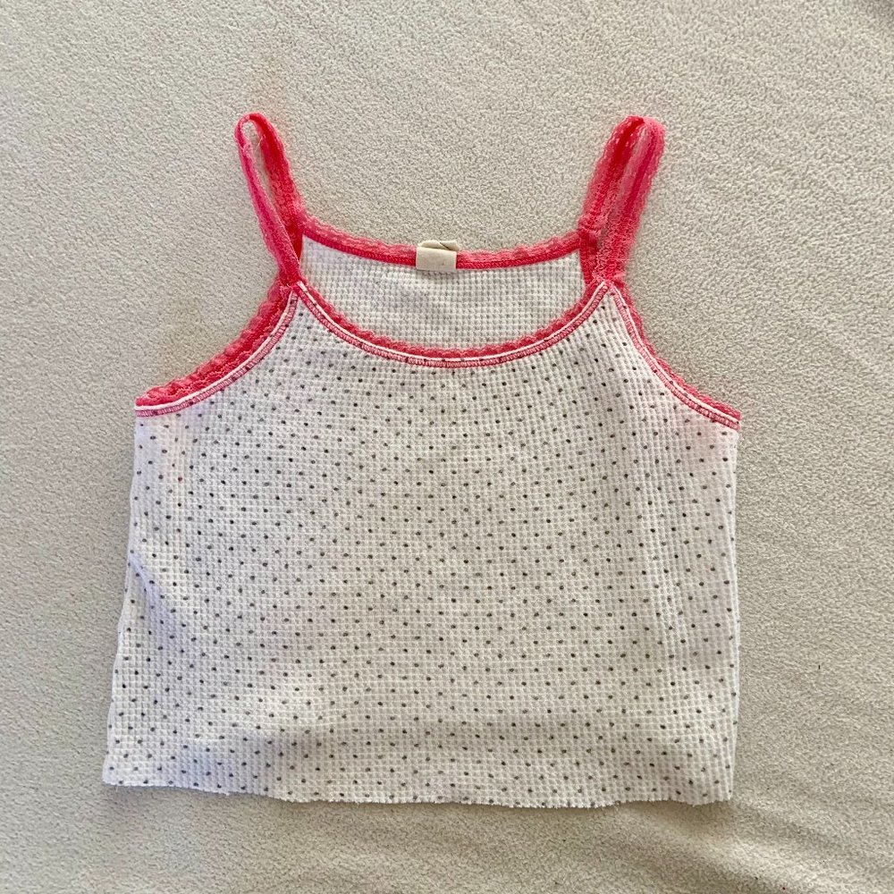 Y2K  polkadot Tank top w pink lace